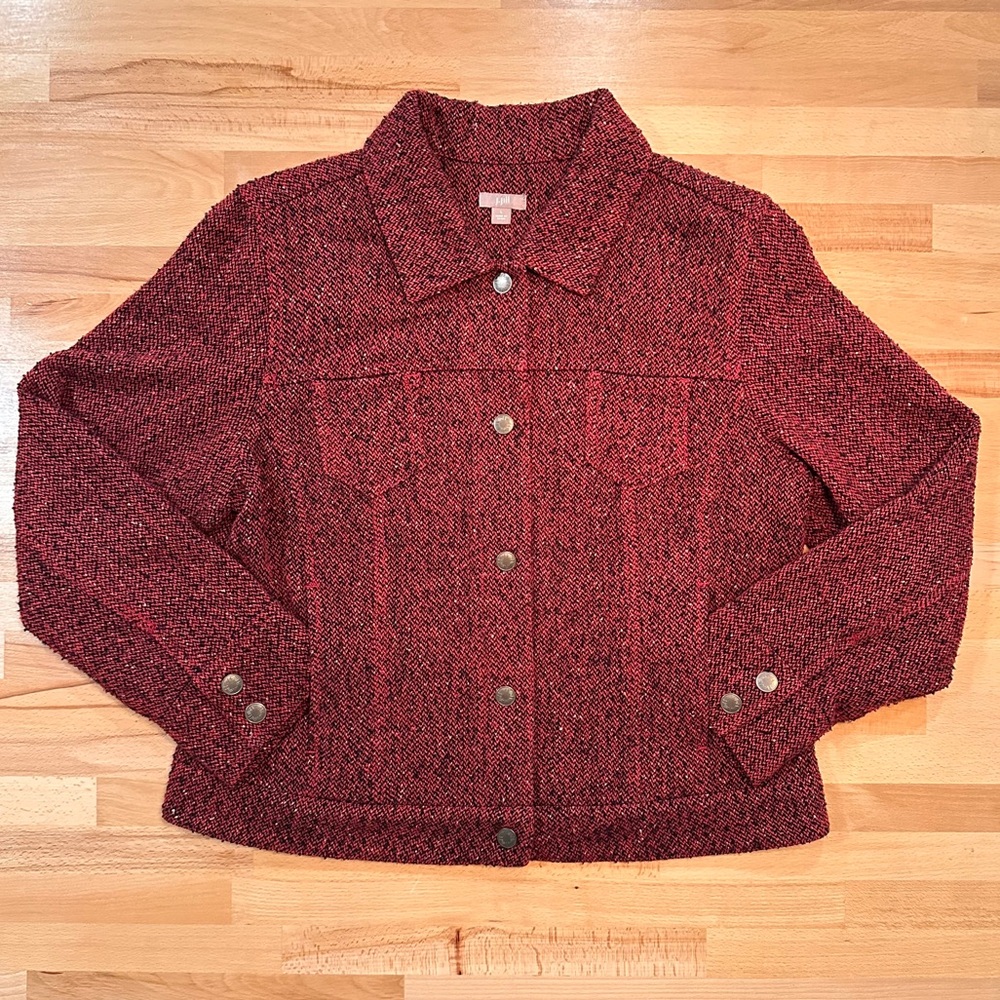 J. Jill Red Tweed Jean Jacket